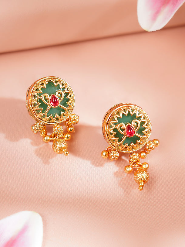 Gold Plated Meenakari Sunburst Medallion Necklace Set