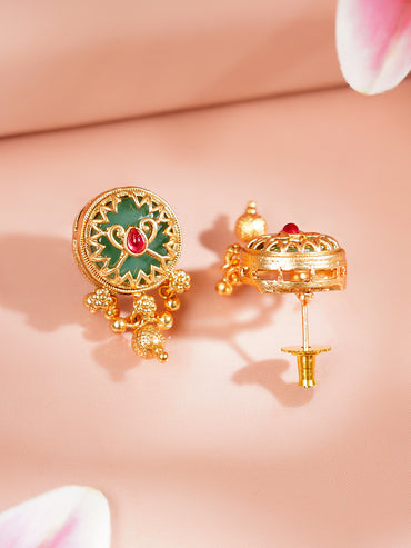 Gold Plated Meenakari Sunburst Medallion Necklace Set