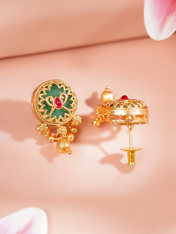 Gold Plated Meenakari Sunburst Medallion Necklace Set