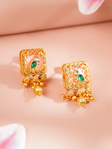 Gold Plated Cubic Motif Pink studded Necklace Set