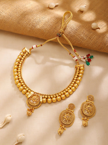 Gold Plated Sunburst Medallion Necklace Set