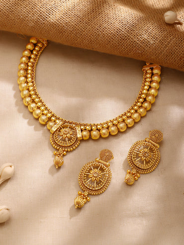 Gold Plated Sunburst Medallion Necklace Set