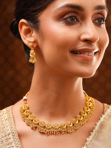 Gold Plated Shell Bead Fringe Jhumka Jewellery Set