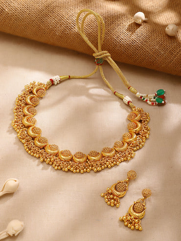 Gold Plated Shell Bead Fringe Jhumka Jewellery Set