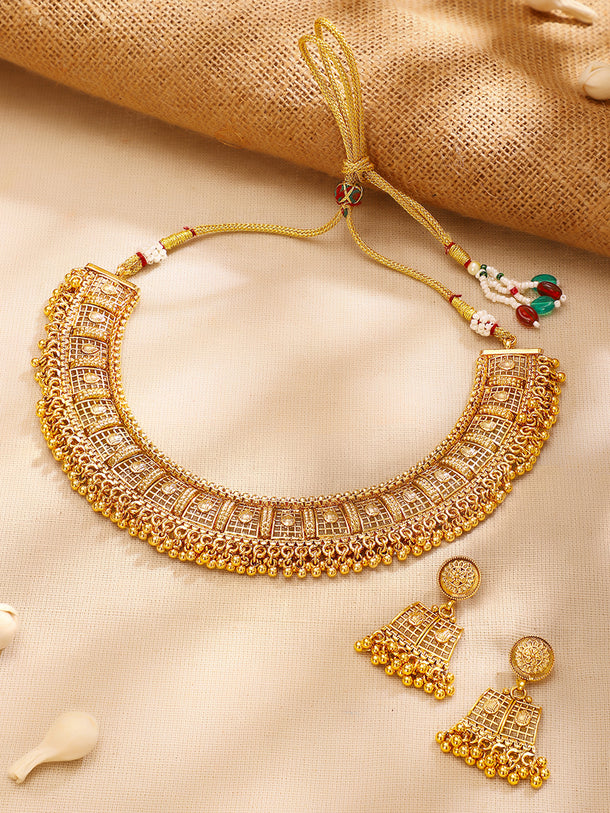 Gold Plated Heritage Gold Weave Fringe Necklace Set