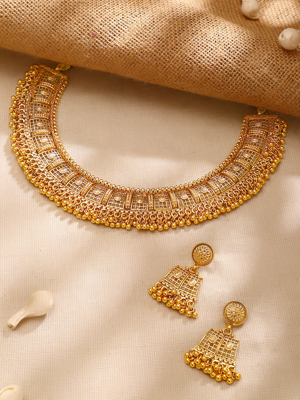 Gold Plated Heritage Gold Weave Fringe Necklace Set