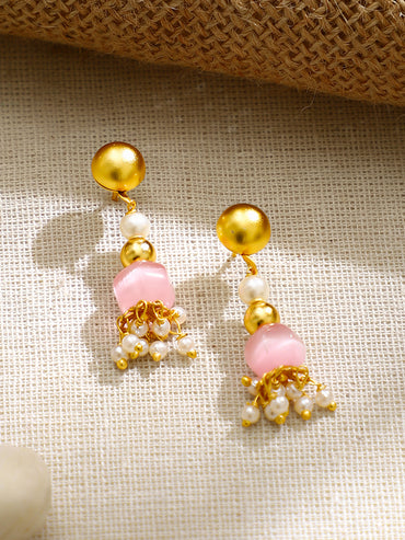 Gold Plated Pastel Bead and Multi-Strand Pearl Necklace Set