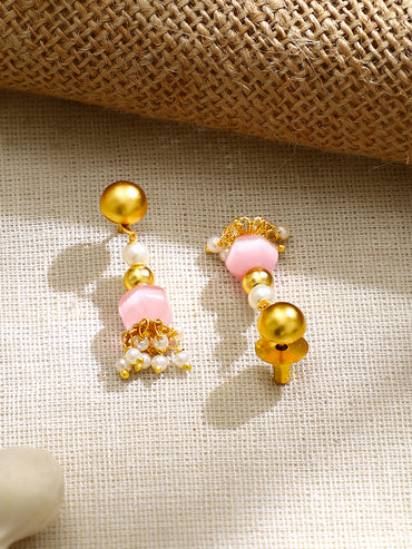 Gold Plated Pastel Bead and Multi-Strand Pearl Necklace Set