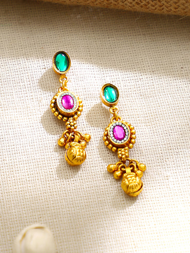 Gold Plated Ruby & Emerald Necklace and Earrings Set