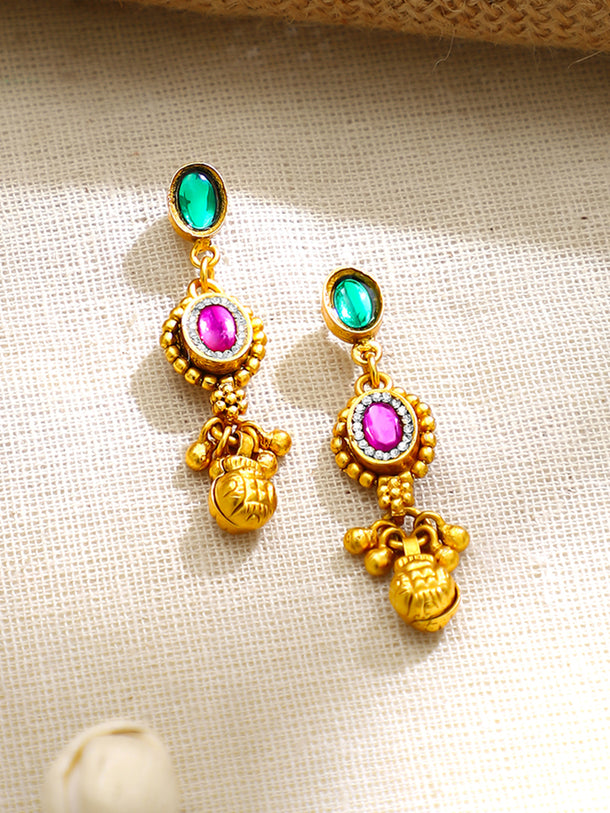 Gold Plated Ruby & Emerald Necklace and Earrings Set