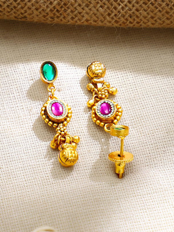 Gold Plated Ruby & Emerald Necklace and Earrings Set
