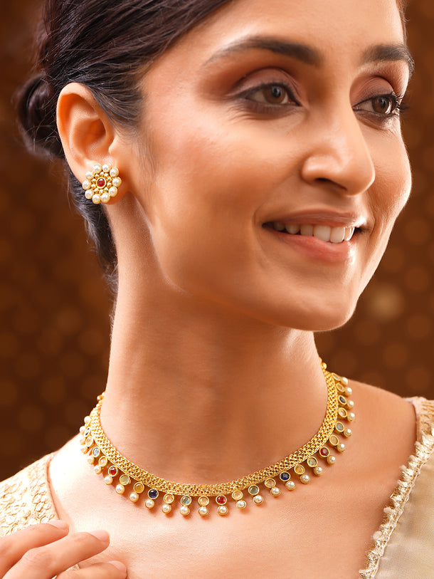 Gold Plated Pearl Dewdrop Choker Set