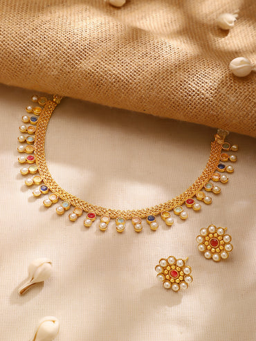 Gold Plated Pearl Dewdrop Choker Set