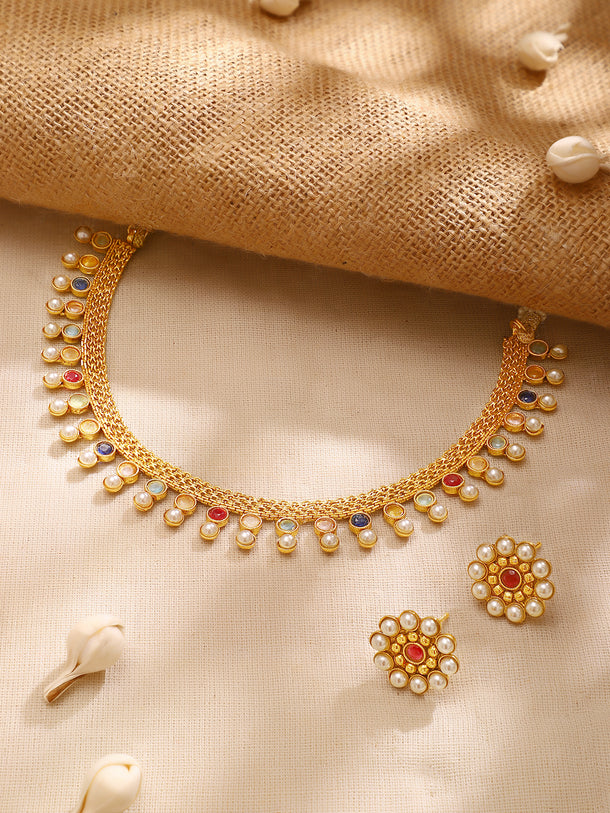 Gold Plated Pearl Dewdrop Choker Set