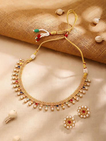Gold Plated Pearl Dewdrop Choker Set