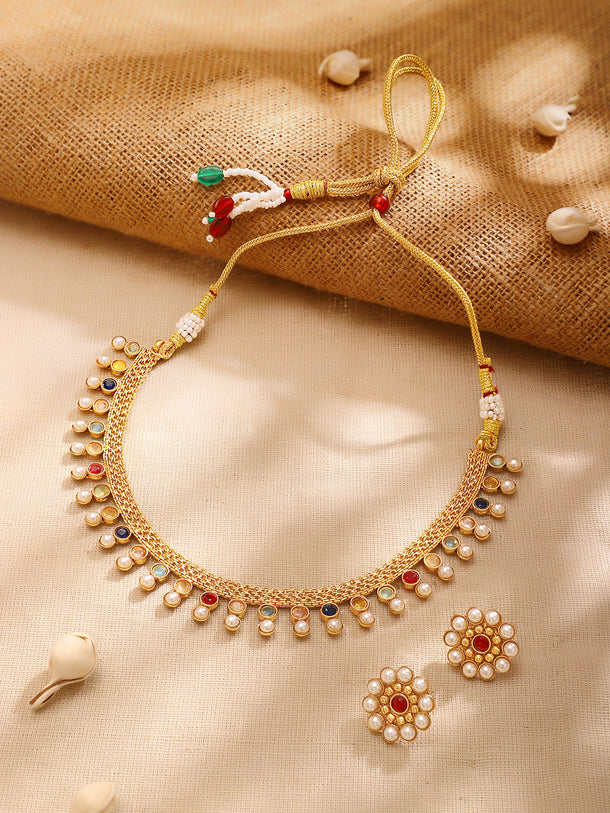 Gold Plated Pearl Dewdrop Choker Set