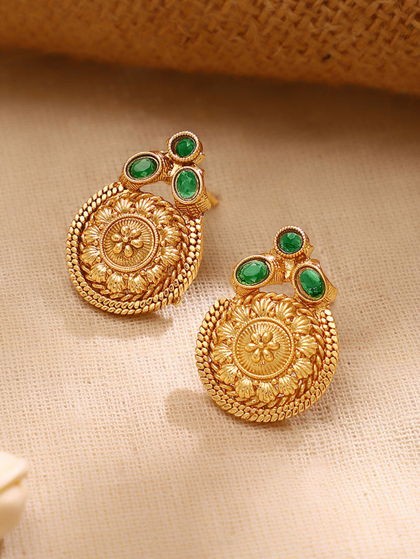 Gold Plated Emerald Sunbloom Floral Coin Necklace Set