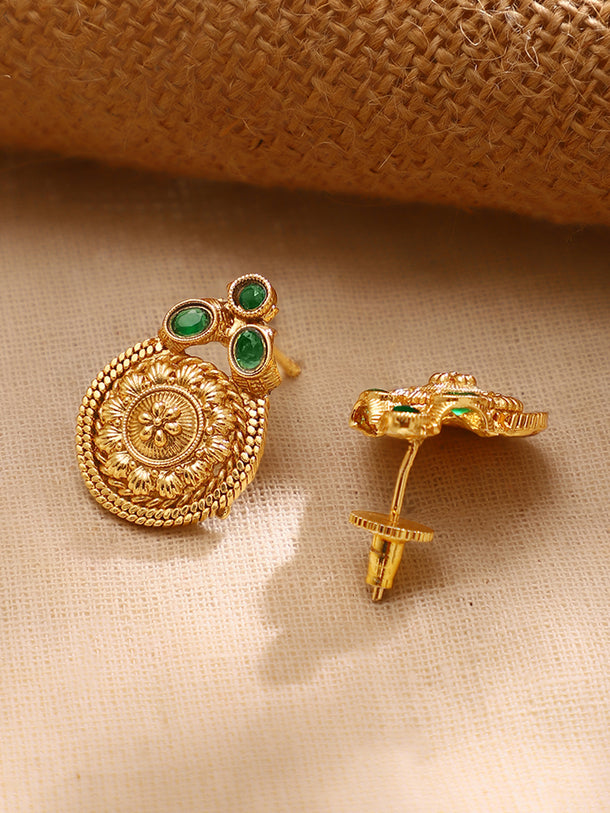 Gold Plated Emerald Sunbloom Floral Coin Necklace Set