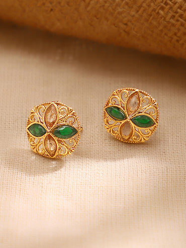 Gold Plated Emerald Petal Garden Floral Charm Necklace Set
