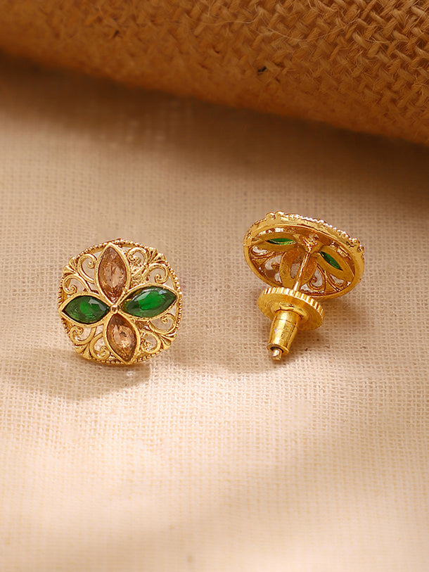 Gold Plated Emerald Petal Garden Floral Charm Necklace Set