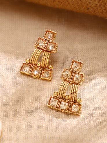 Gold Plated Grid Kundan Square Mesh Choker Set