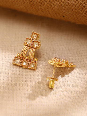Gold Plated Grid Kundan Square Mesh Choker Set