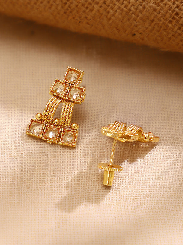 Gold Plated Grid Kundan Square Mesh Choker Set