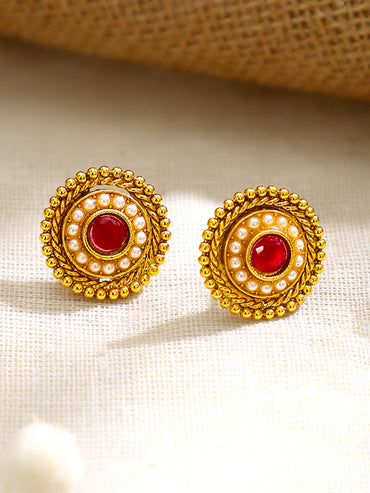 Gold Plated Rainbow Navratna Pearl Halo Choker Set