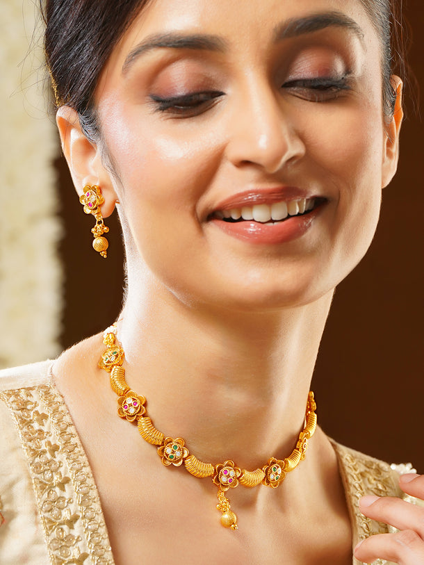 Gold Plated Bloom Coil Antique Choker Set