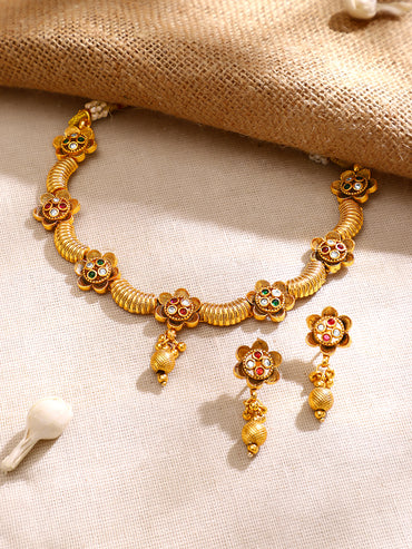 Gold Plated Bloom Coil Antique Choker Set