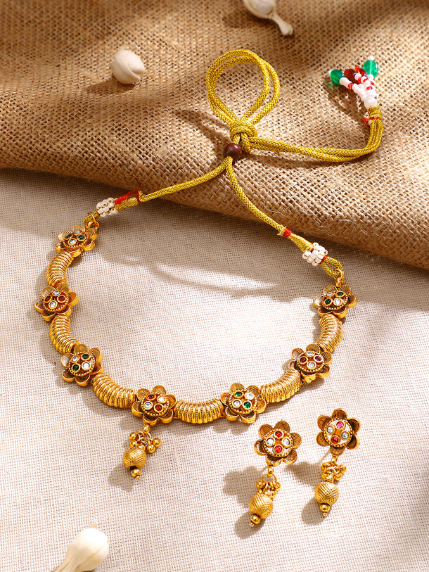 Gold Plated Bloom Coil Antique Choker Set