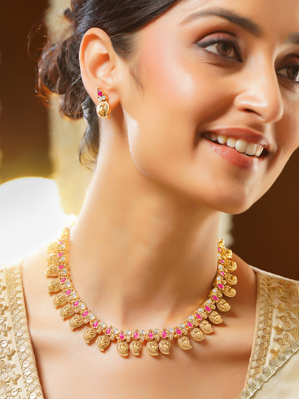 Gold Plated Heritage Ruby Paisley Antique Choker Set
