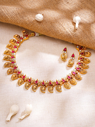 Gold Plated Heritage Ruby Paisley Antique Choker Set