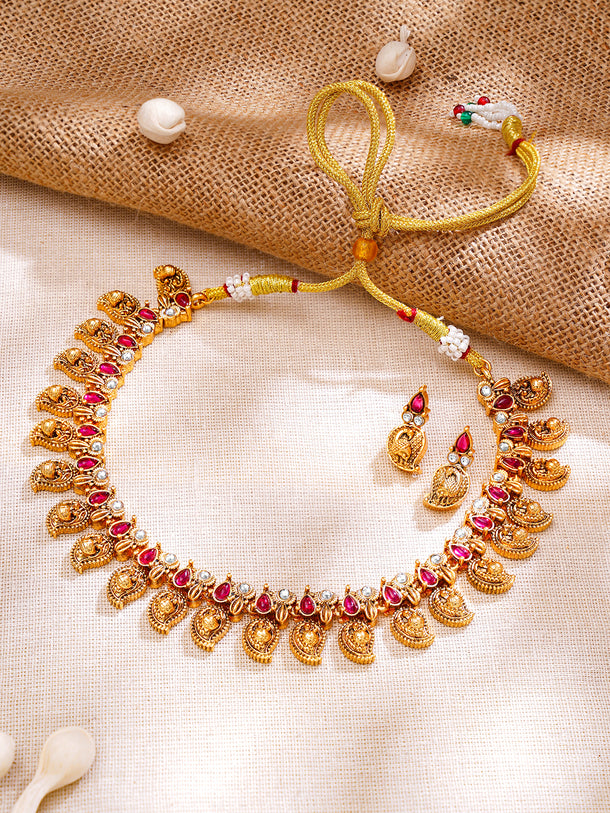 Gold Plated Heritage Ruby Paisley Antique Choker Set