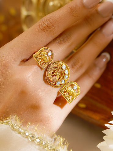 Gold Plated Elephant Motif Kundan Ring