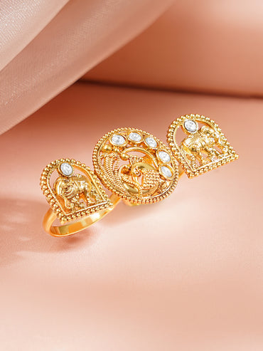 Gold Plated Elephant Motif Kundan Ring