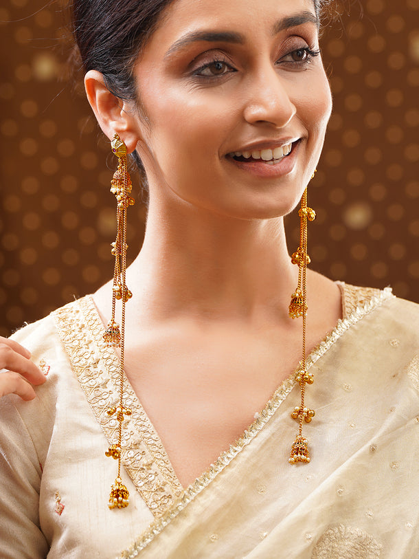 Gold Plated Pearl Beaded Kashmiri Dangler Jhumkas