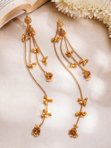 Gold Plated Pearl Beaded Kashmiri Dangler Jhumkas