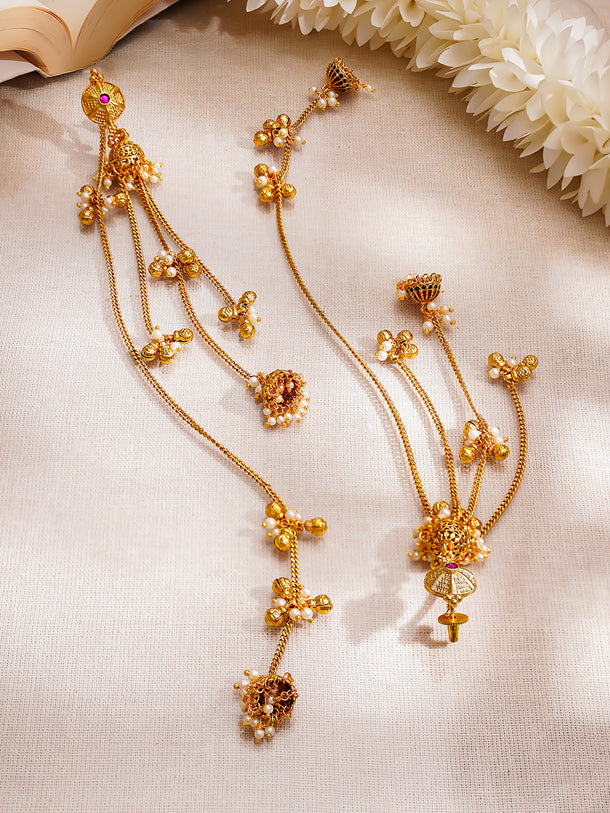 Gold Plated Pearl Beaded Kashmiri Dangler Jhumkas