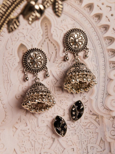 Rubans Silver Toned Oxidized Handcrafted Set of 2 Earrings