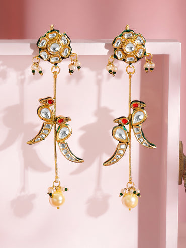 Regal Kundan Bird Pearl Statement Danglers