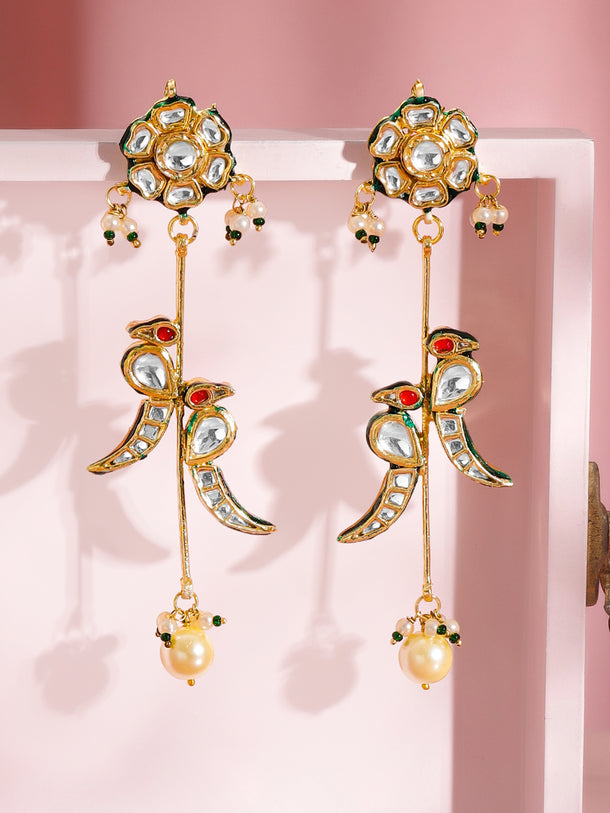Regal Kundan Bird Pearl Statement Danglers