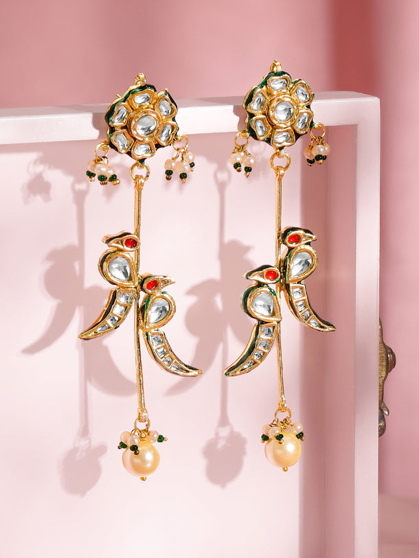 Regal Kundan Bird Pearl Statement Danglers