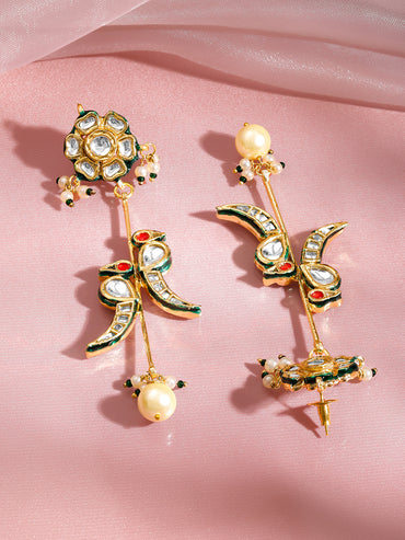Regal Kundan Bird Pearl Statement Danglers