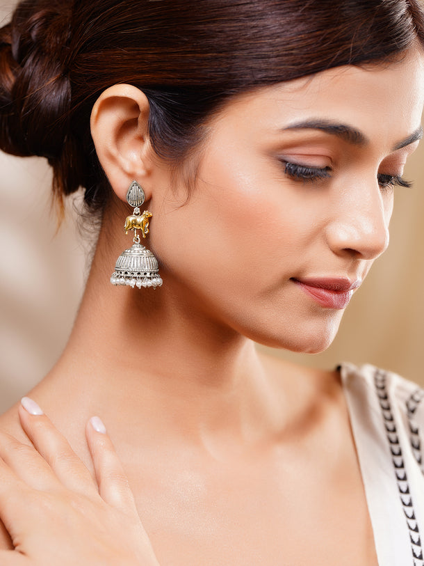 Heritage Animal Charm Oxidised Jhumkas