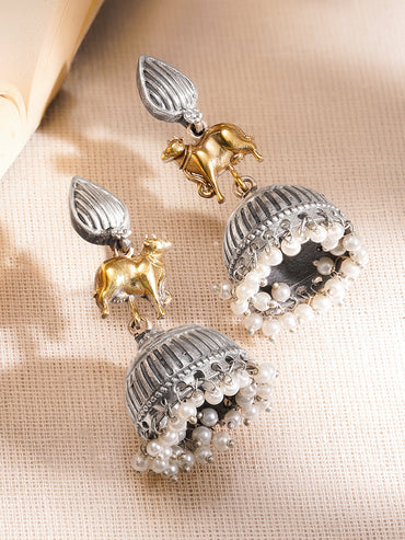 Heritage Animal Charm Oxidised Jhumkas