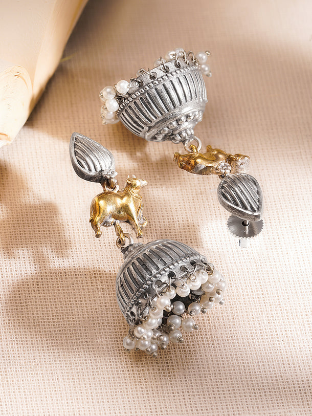 Heritage Animal Charm Oxidised Jhumkas