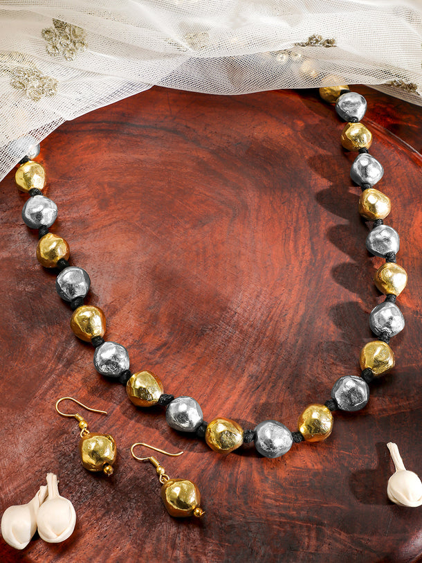 Two Toned Beaded Long Necklace Set