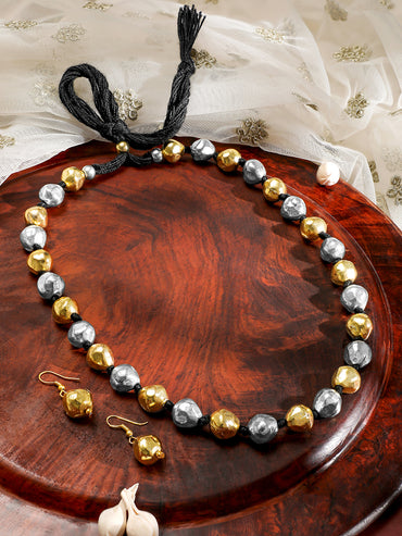 Two Toned Beaded Long Necklace Set