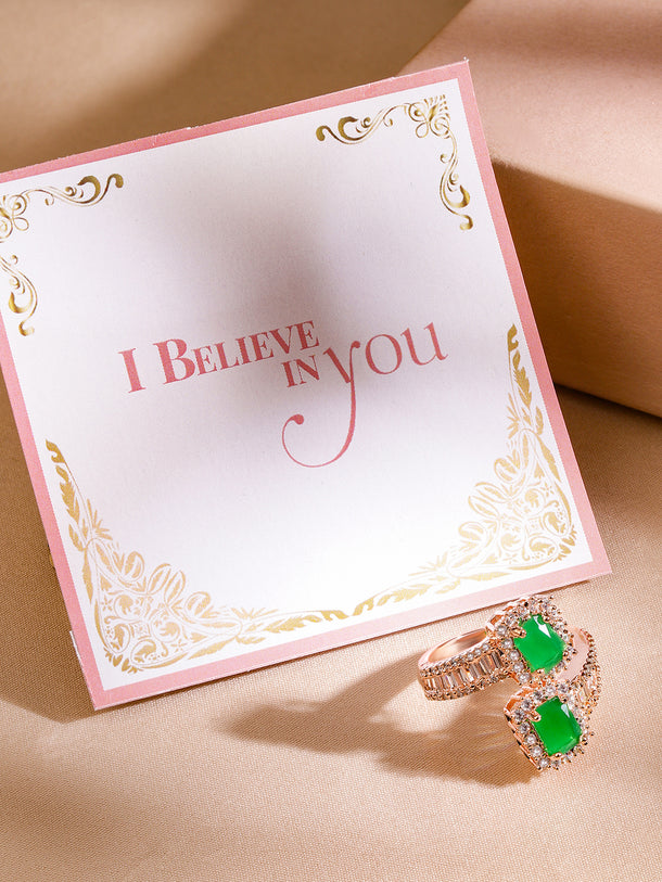 Green American Diamond Zirconia Rose Gold Ring